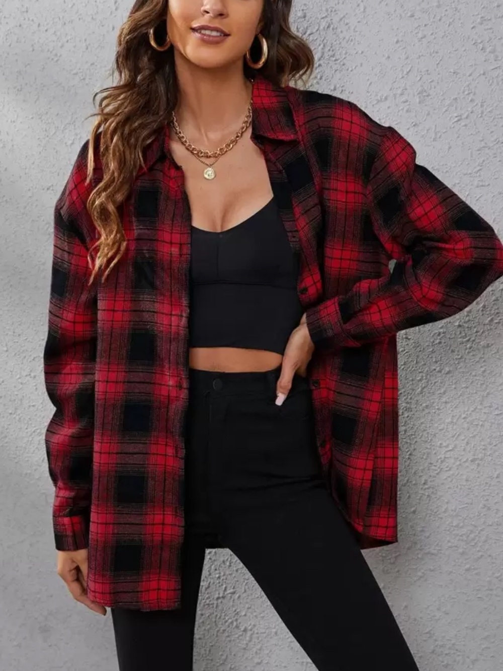 Black and Red Plaid Button Up Shirt